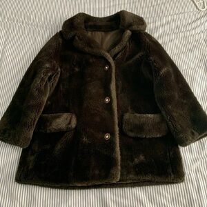 VTG Coat Soft Faux Fur brown Button Pea Coat Borgana Sportowne Teddy Small-Med